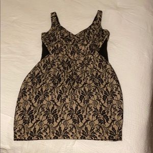 Tan and black lace dress